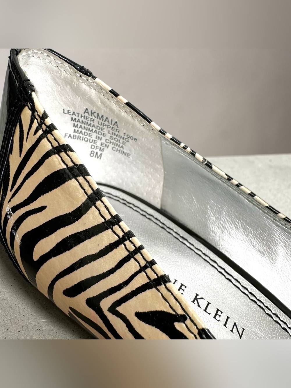 Anne Klein AKMAIA Zebra Print Peep Toe Buckle Heels Rockabilly - Size 8 - Picture 2 of 15